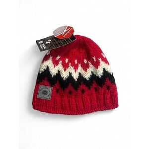 NORWear Men Beanie Hat 100% Wool Knit Fleece Lining Insulated Norwegian Red